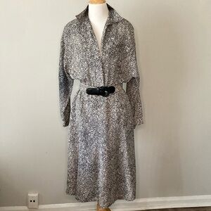 Vintage Neiman Marcus Black Creme Herringbone print dress size 10